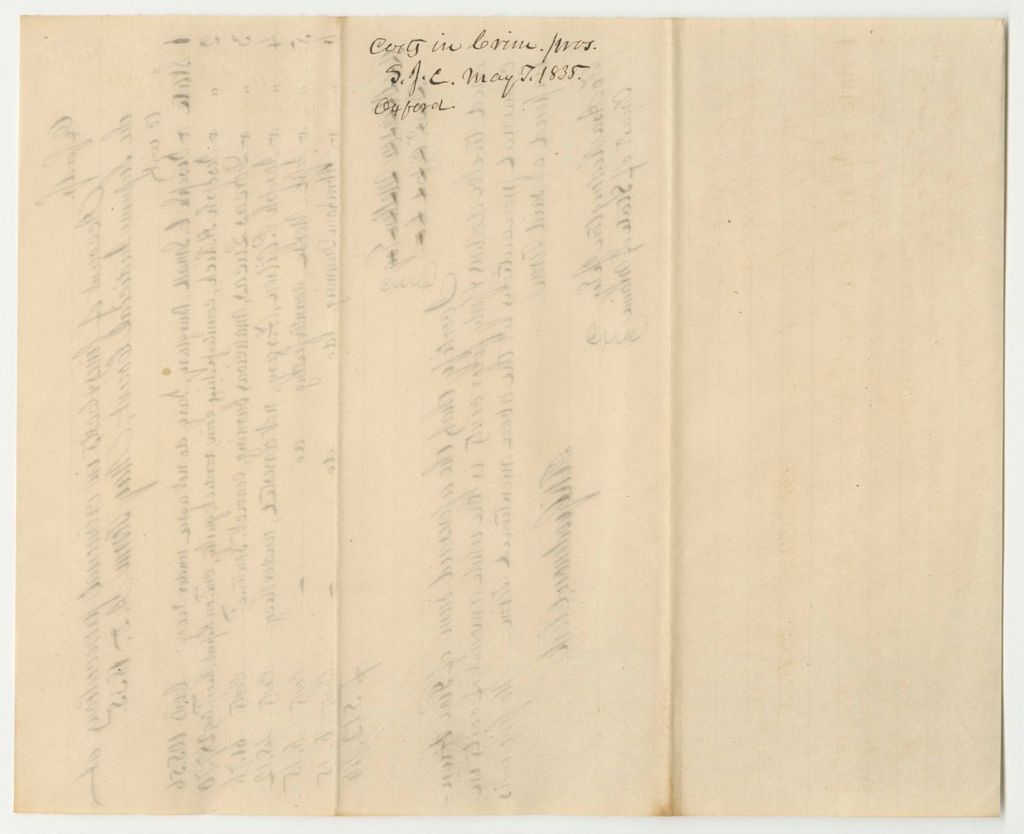 Miniature of Account of Fines, Forfeitures, and Bills of Costs in Criminal Prosecution at the Supreme Judicial Court in Oxford County, May Term 1835