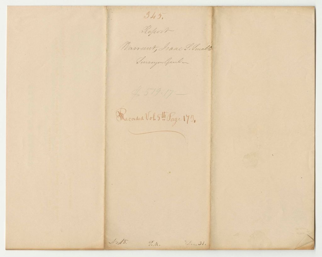 Miniature of Report 345: Warrant in Favor of Isaac S. Small, Surveyor General