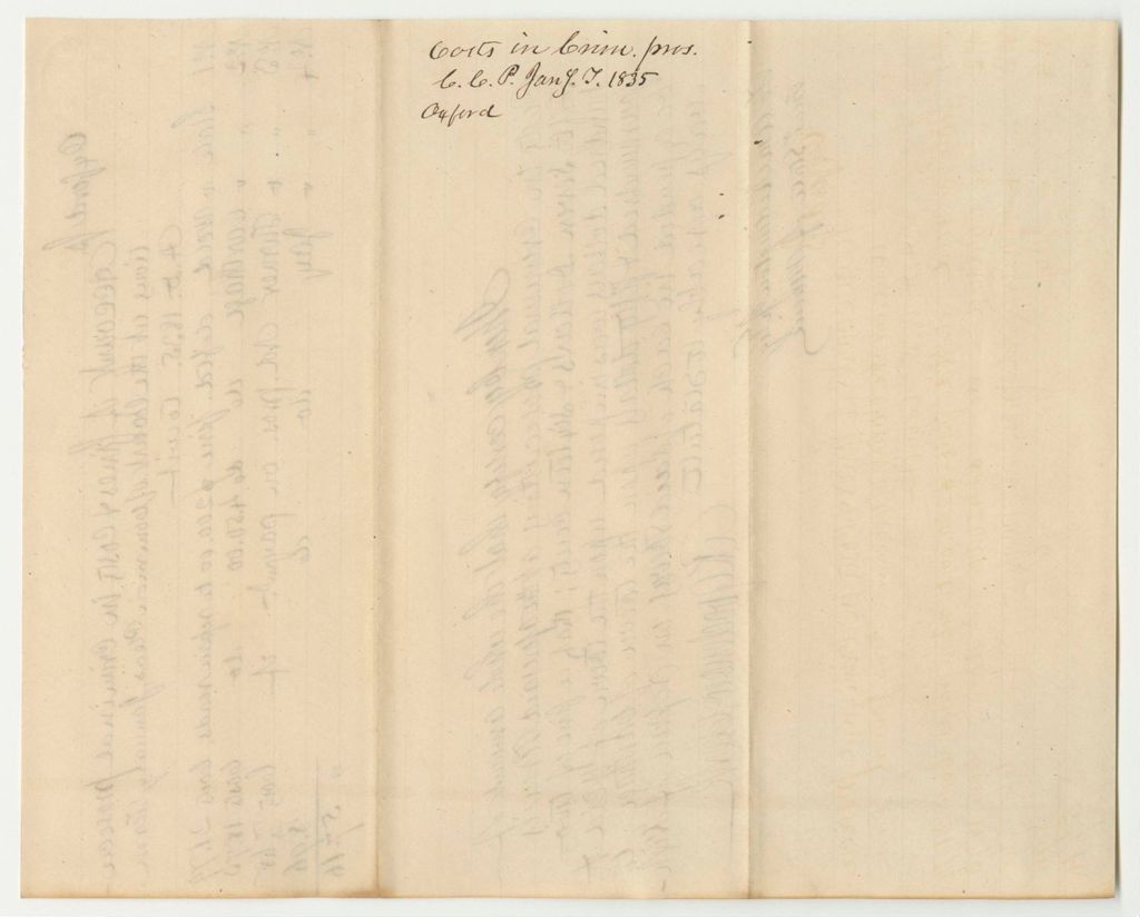 Miniature of Account of Fines, Forfeitures, and Bills of Costs in Criminal Prosecution at the Court of Common Pleas in Oxford County, January Term 1835