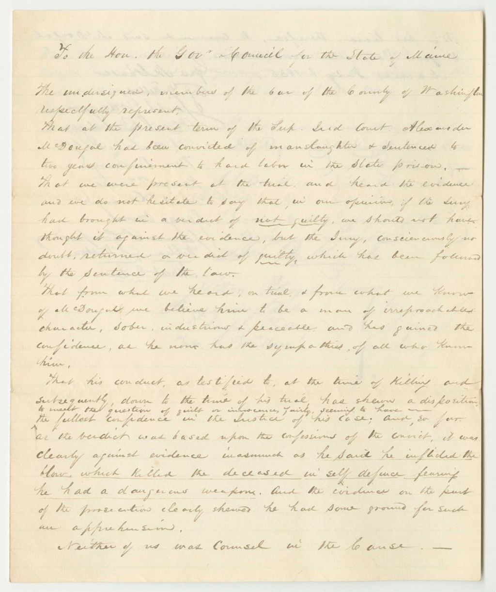 Miniature of Petition of the Inhabitants of the Washington County for the Pardon of Alex McDougal