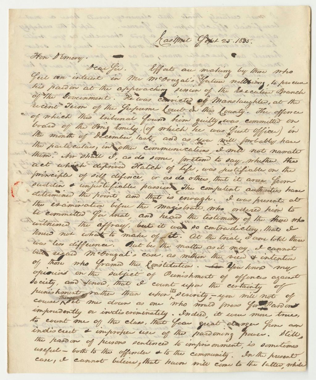 Miniature of Communication from Lorenzo Sabine, in Favor of the Pardon of Alex McDougal