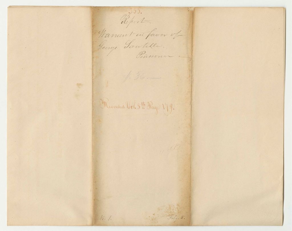 Miniature of Report 355: Warrant in Favor of George Sawtelle, Pensioner