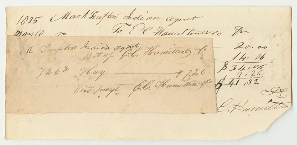 Miniature of Receipts from the Account of Mark Trafton, Agent for the Penobscot Tribe