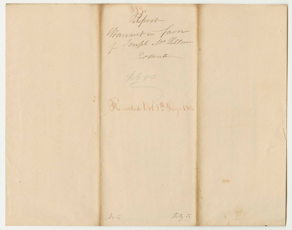 Miniature of Report 359: Warrant in Favor of Joseph McLellan, Postmaster of Brunswick