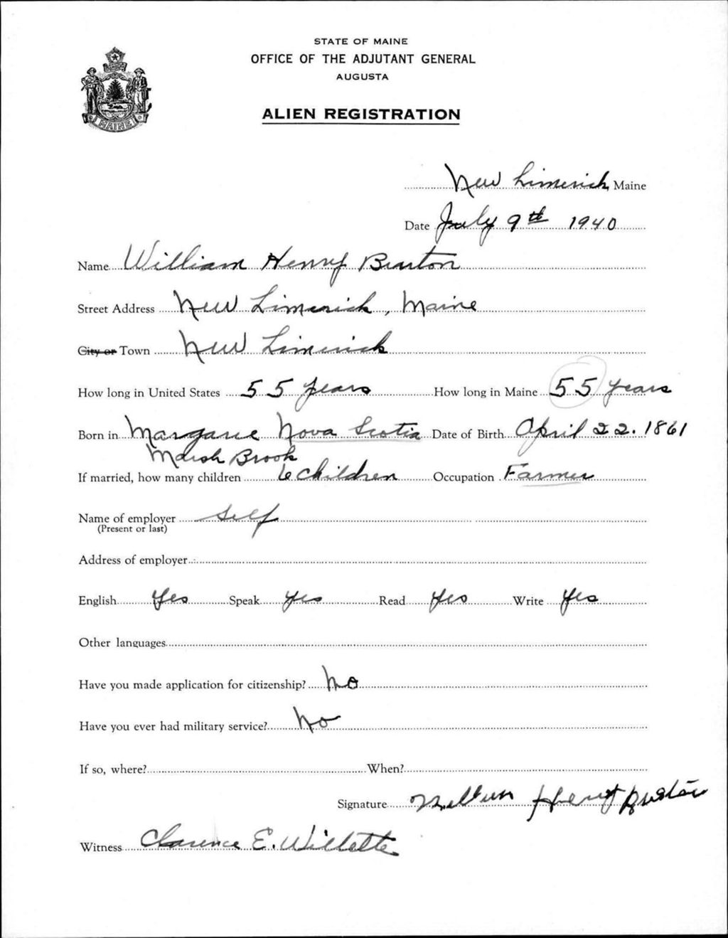 Miniature of Alien Registration- Burton, William H. (New Limerick, Aroostook County)