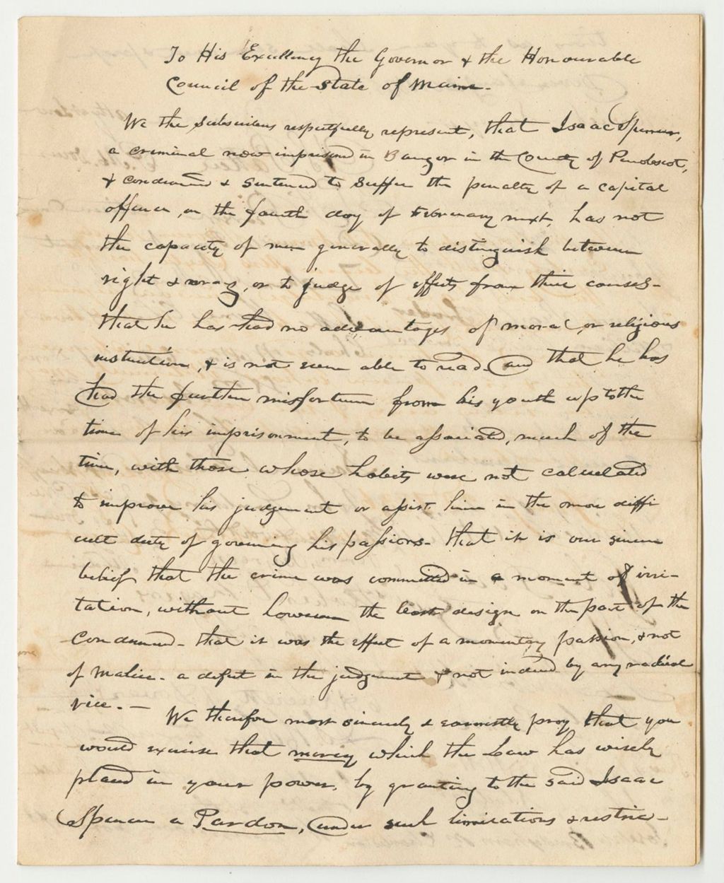 Miniature of Petition for the Commutation of the Sentence of Isaac Spencer