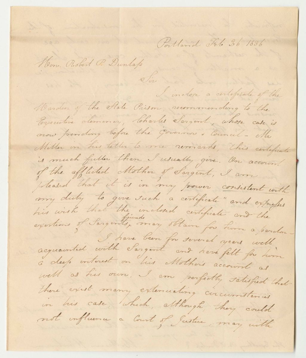 Miniature of Communication from William H. Codman, in Relation to the Petition for the Pardon of Charles Sargent
