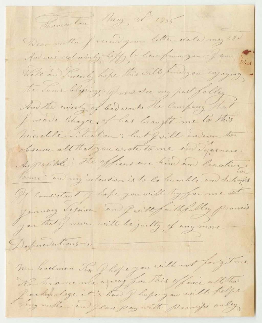 Miniature of Letter from Charles Sargent to His Mother