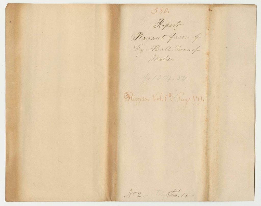 Miniature of Report 380: Warrant in Favor of Frye Hall, Treasurer of Waldo County