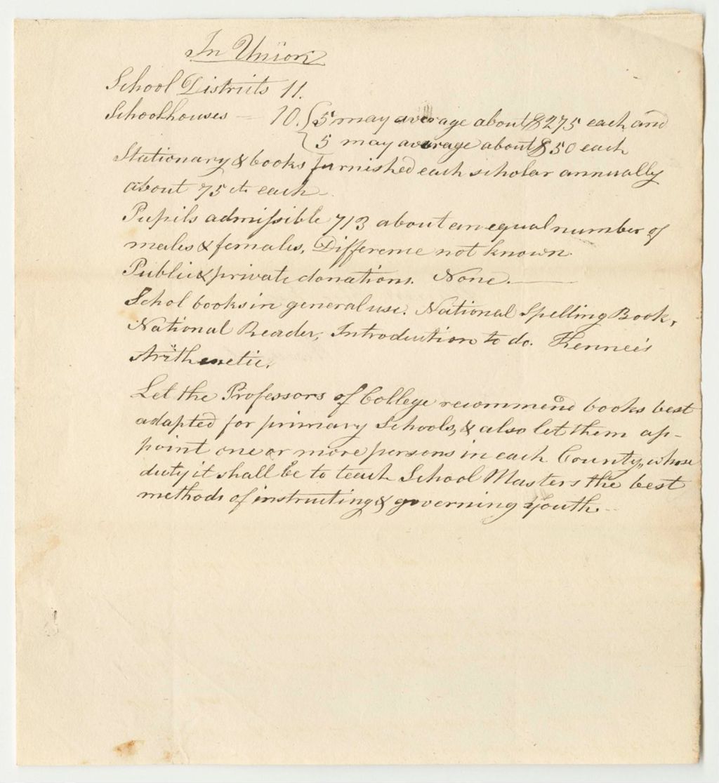 Miniature of Report of the Superintending School Committee of the Town of Union, in Obedience to a Resolve of the Legislature of the State