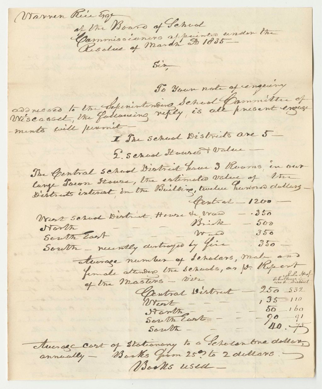 Miniature of Report of the Superintending School Committee of the Town of Wiscasset, in Obedience to a Resolve of the Legislature of the State