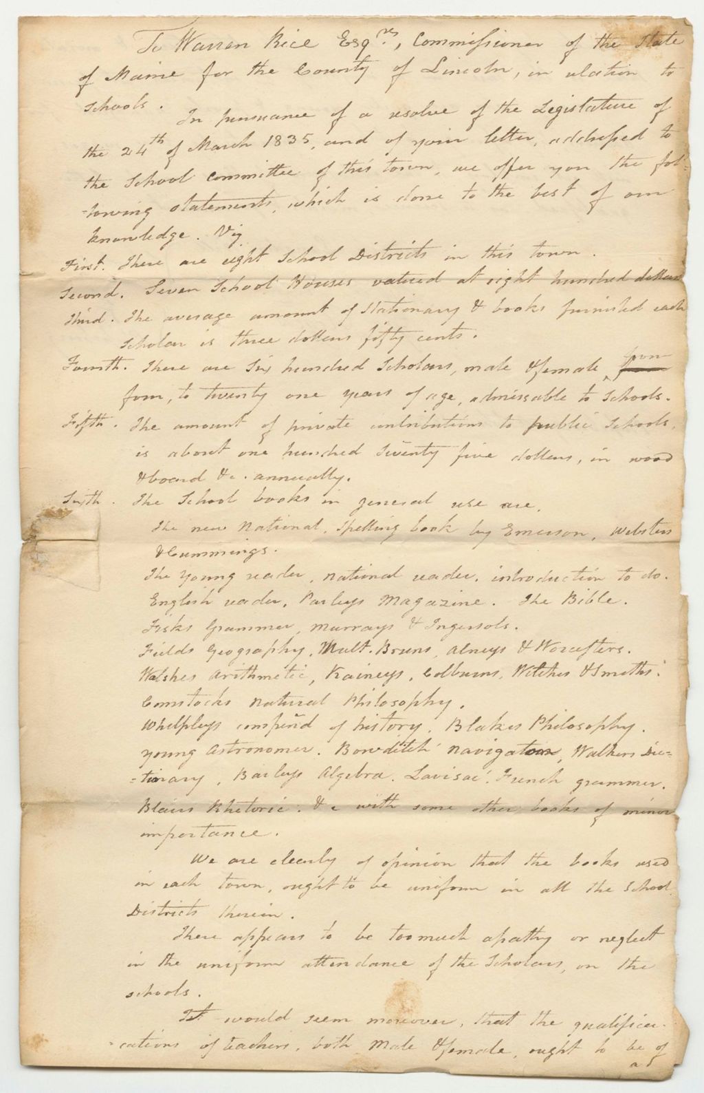 Miniature of Report of the Superintending School Committee of the Town of Phippsburg, in Obedience to a Resolve of the Legislature of the State