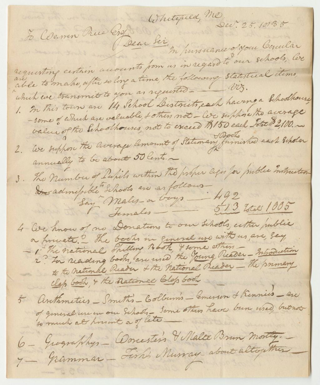 Miniature of Report of the Superintending School Committee of the Town of Whitefield, in Obedience to a Resolve of the Legislature of the State