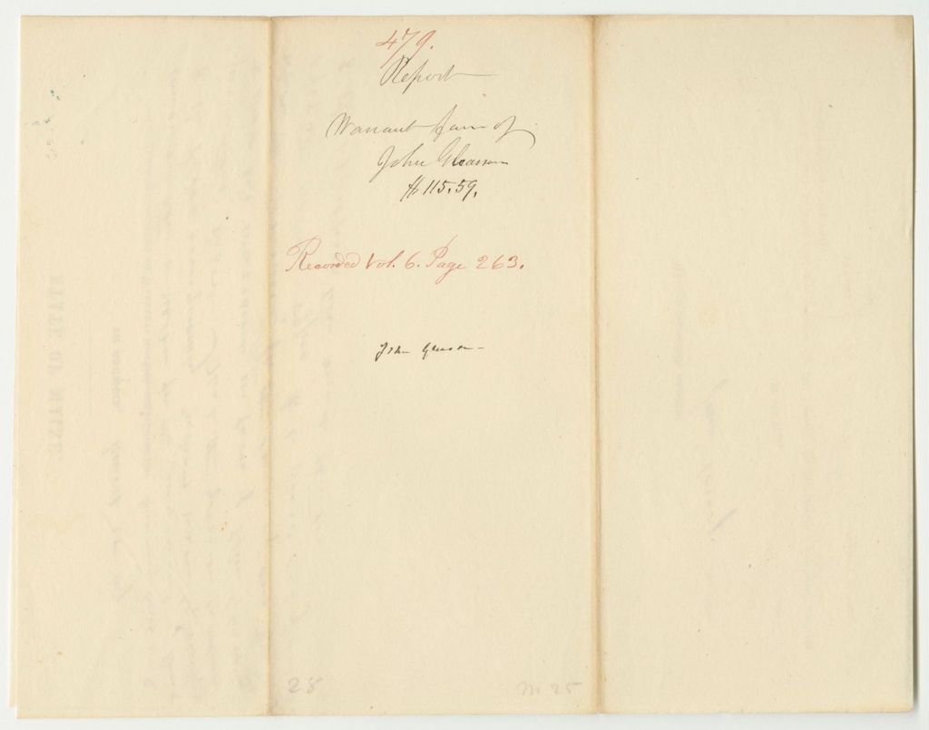 Miniature of Report 479: Warrant in Favor of John Gleason for an Agricultural Bounty to the Passamaquoddy Indians