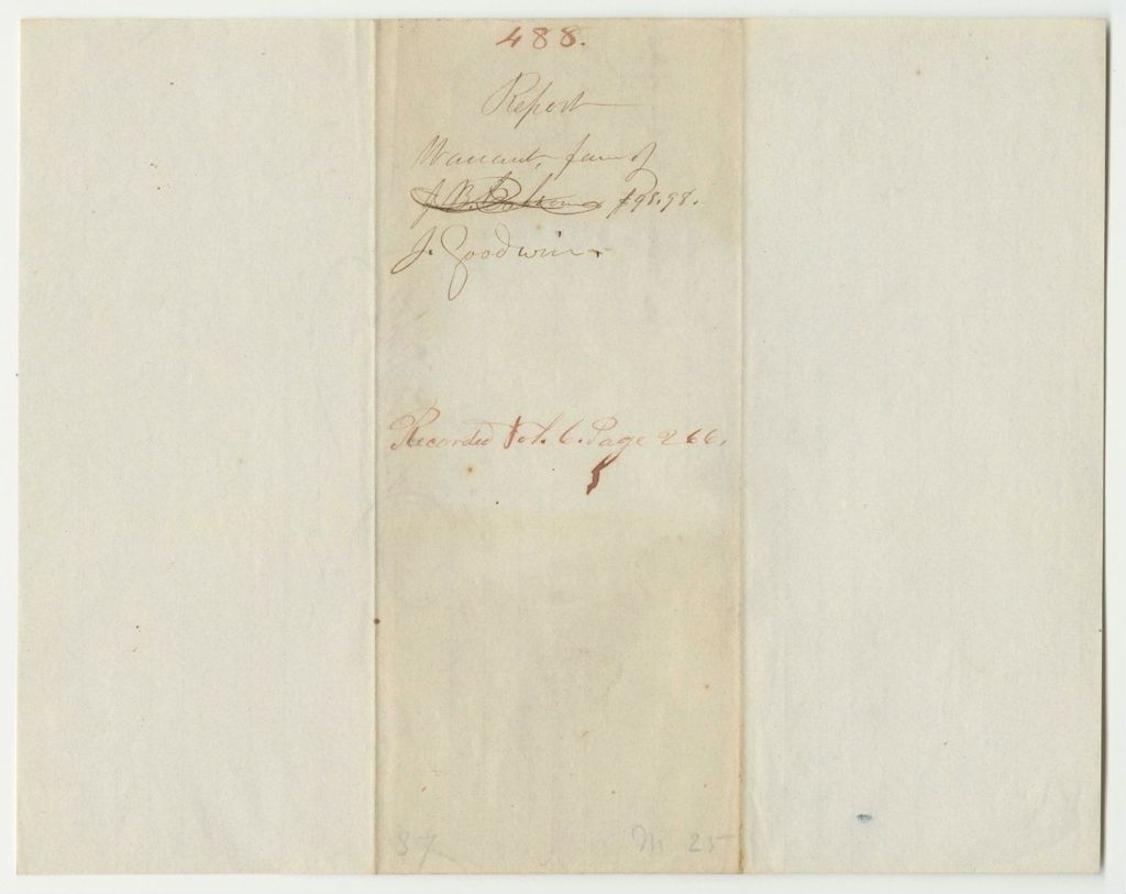 Miniature of Report 488: Warrant in Favor of Jeremiah Goodwin for Clerk Hire in the Treasurer's Office
