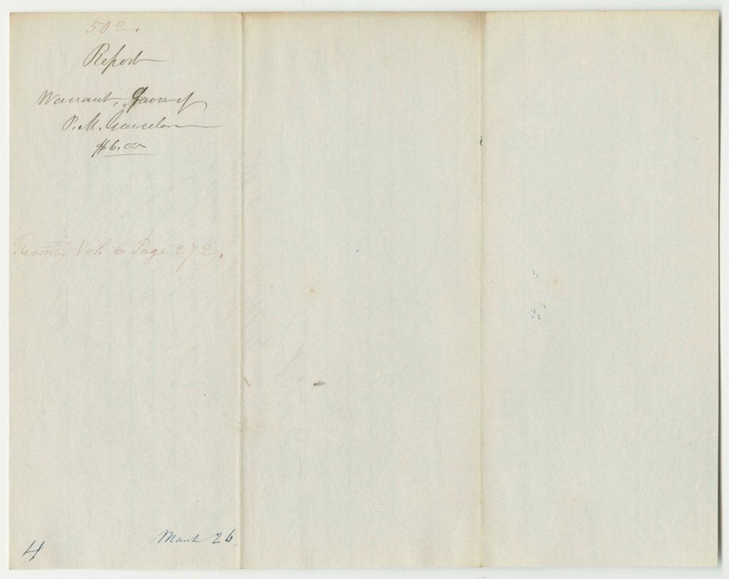 Miniature of Report 502: Warrant in Favor of P.M. Garcelon