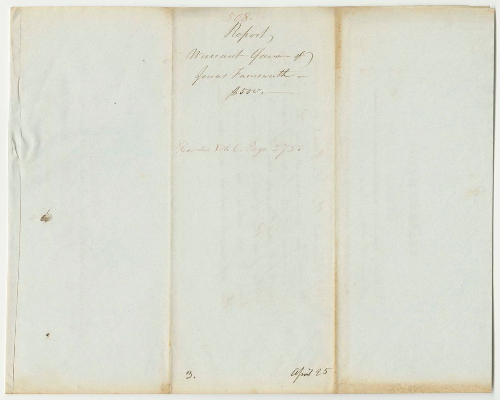 Miniature of Report 508: Warrant in Favor of Jonas Farnsworth, Passamaquoddy Indian Agent