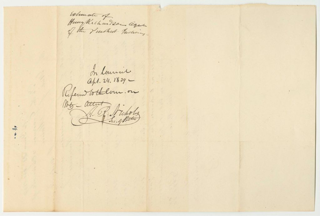 Miniature of Estimate of Henry Richardson, Penobscot Indian Agent, for Spring 1839