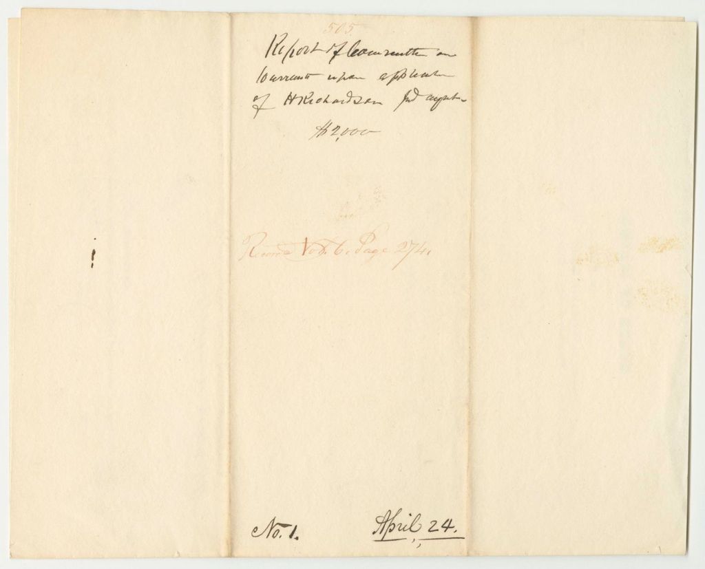 Miniature of Report 505: Warrant in Favor of Henry Richardson, Penobscot Indian Agent