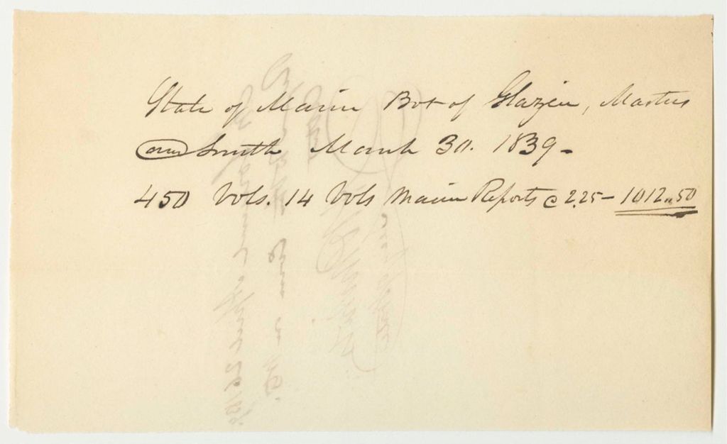 Miniature of Note on Warrant in Favor of Glazier, Masters, and Smith, for the 14th Volume of Maine Reports