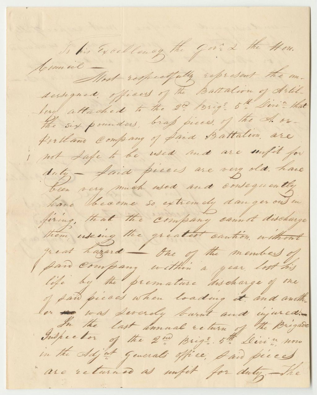Miniature of Petition of William T. Smith Et Als for New Field Pieces for the Portland Artillery Company