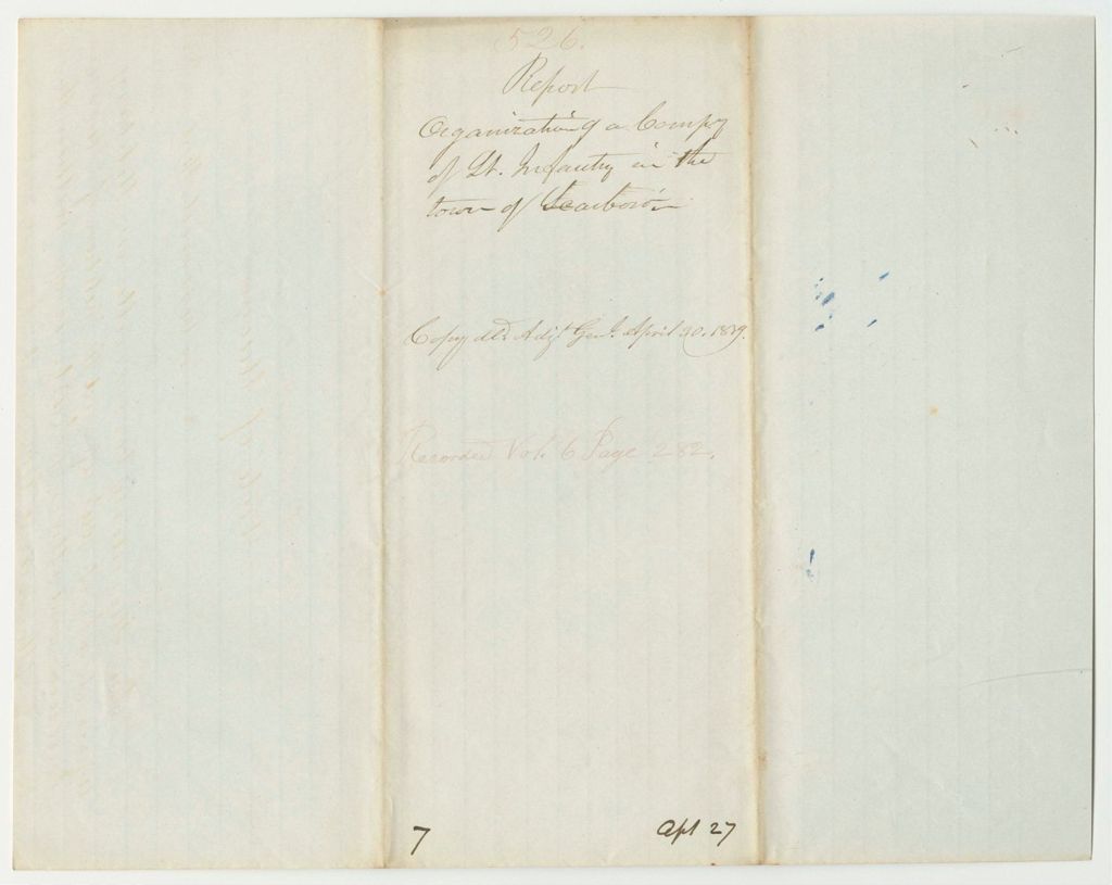Miniature of Report 526: Report on the Organization of a Company of Light Infantry in Scarborough
