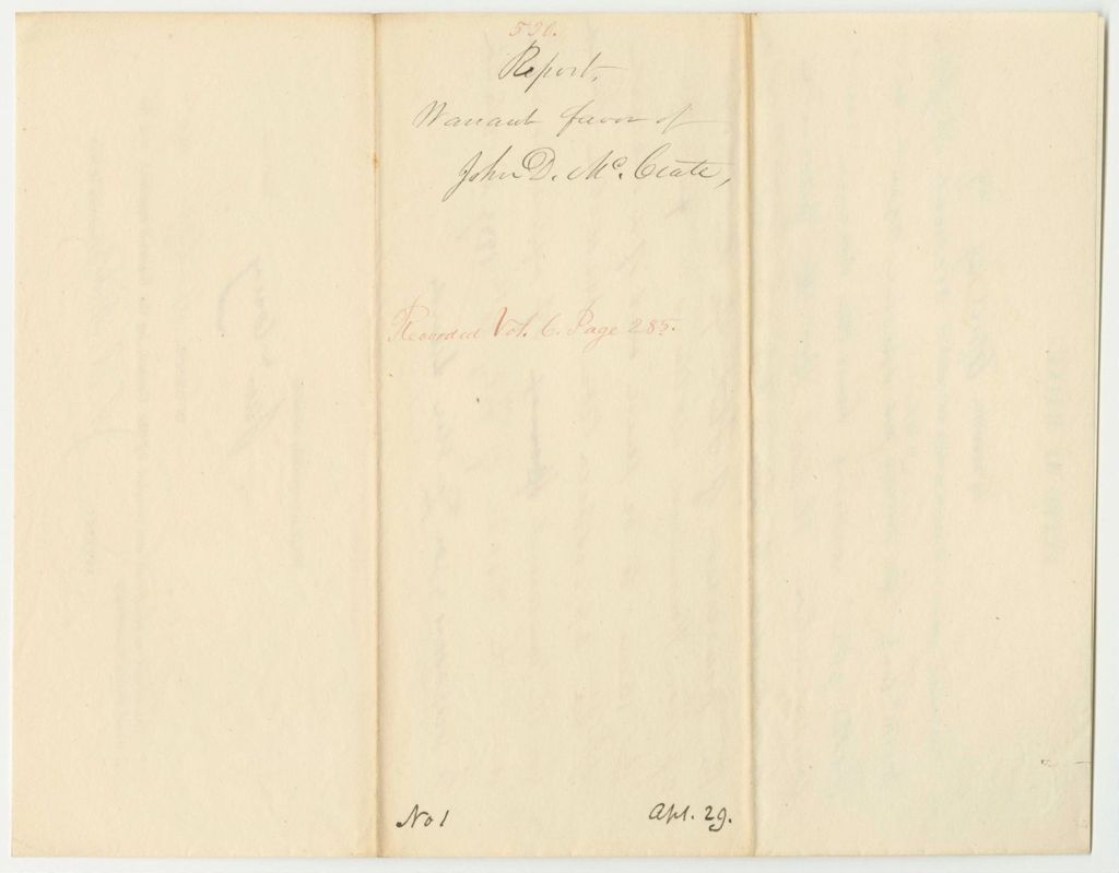 Miniature of Report 530: Warrant in Favor of John D. McCrate, Special Agent at Washington