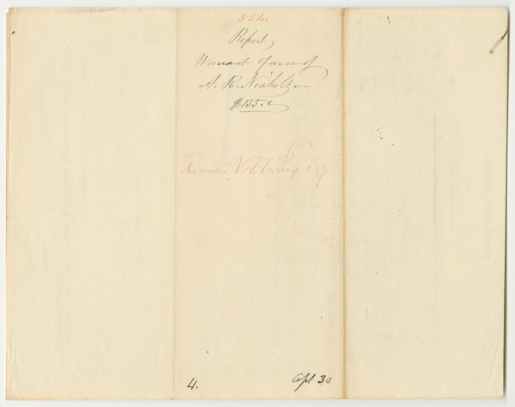 Miniature of Report 534: Warrant in Favor of Asaph R. Nichols for Preparing and Procuring Printing of the School Abstracts