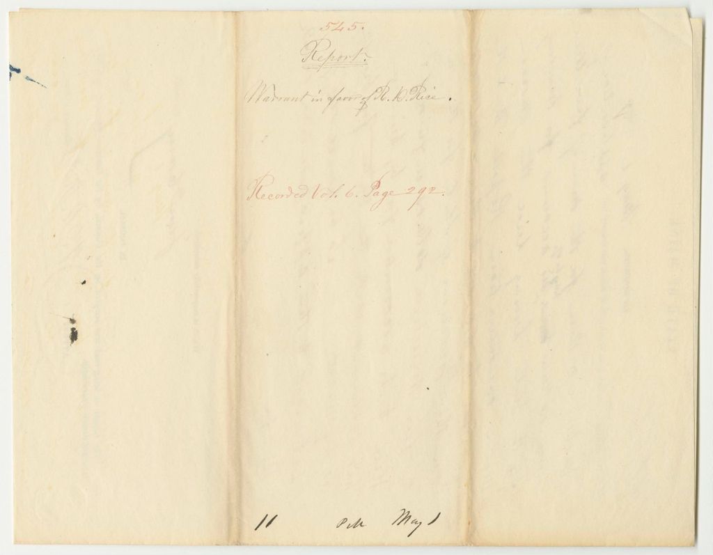 Miniature of Report 545: Warrant in Favor of Richard D. Rice for Binding