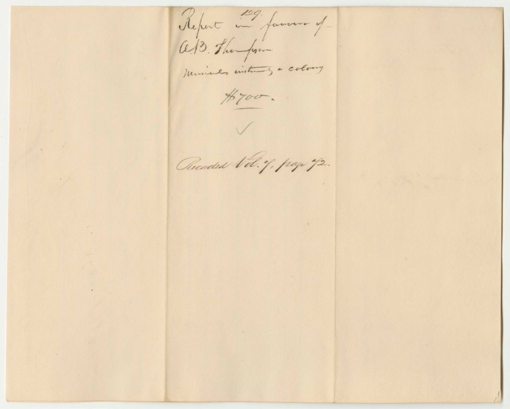 Miniature of Report 129: Report in Favor of A.B. Thompson, Adjutant and Acting Quartermaster General, for Musical Instruments and Colors