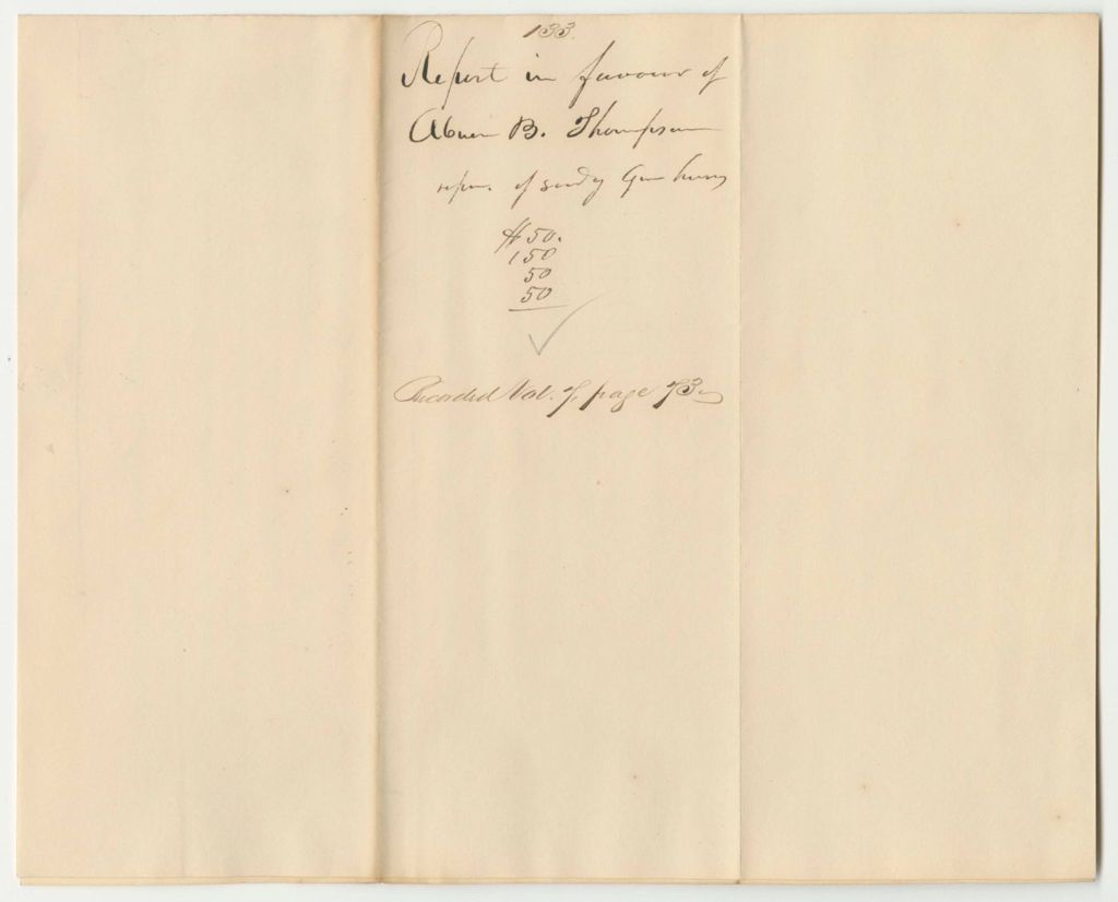 Miniature of Report 133: Report in Favor of A.B. Thompson, Adjutant and Acting Quartermaster General, for Repair and Construction of Gunhouses