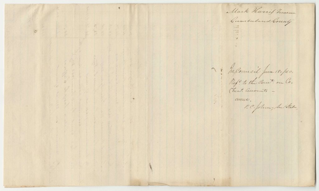 Miniature of Account of Mark Harris, Cumberland County Treasurer