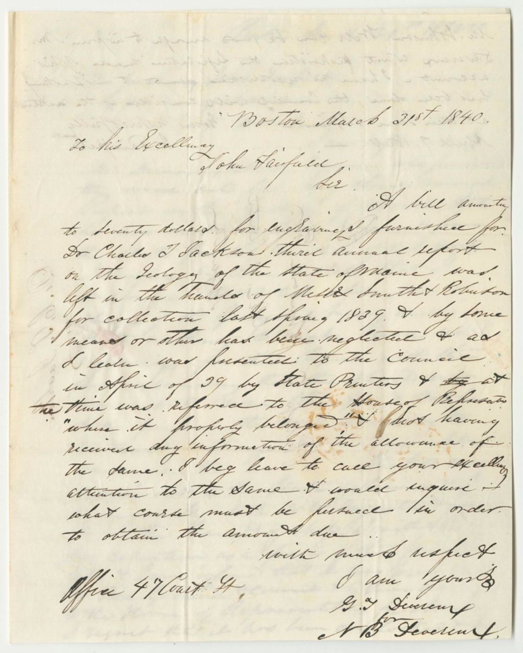 Miniature of Communications from Charles J. Jackson, State Geologist, and Nicholson B. Devereux Relating to Devereux's Unpaid Bill for Woodcut Engravings