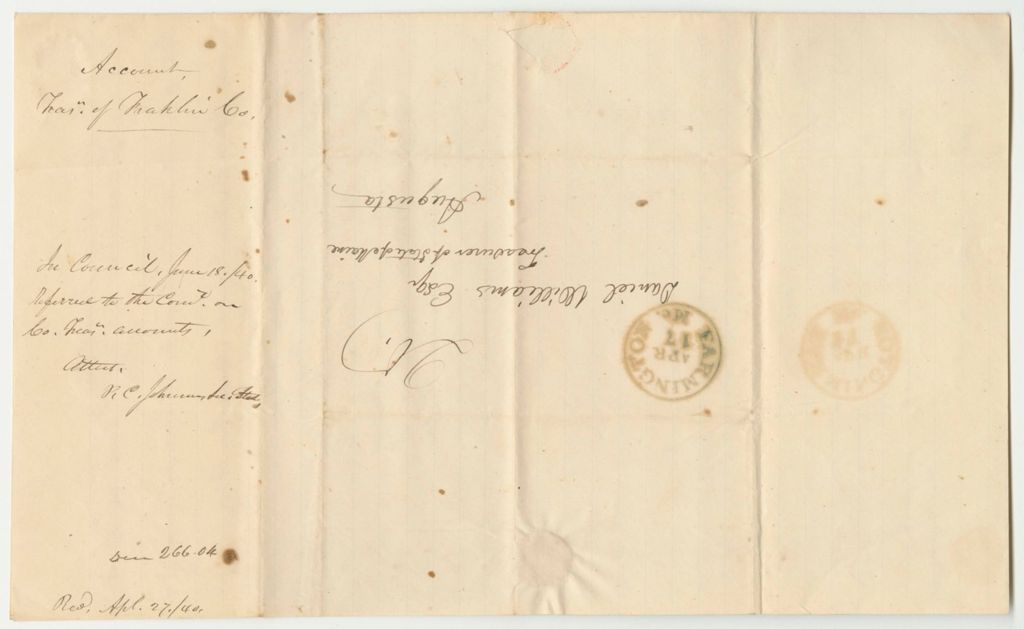 Miniature of Account of Nathan Cutler, Franklin County Treasurer