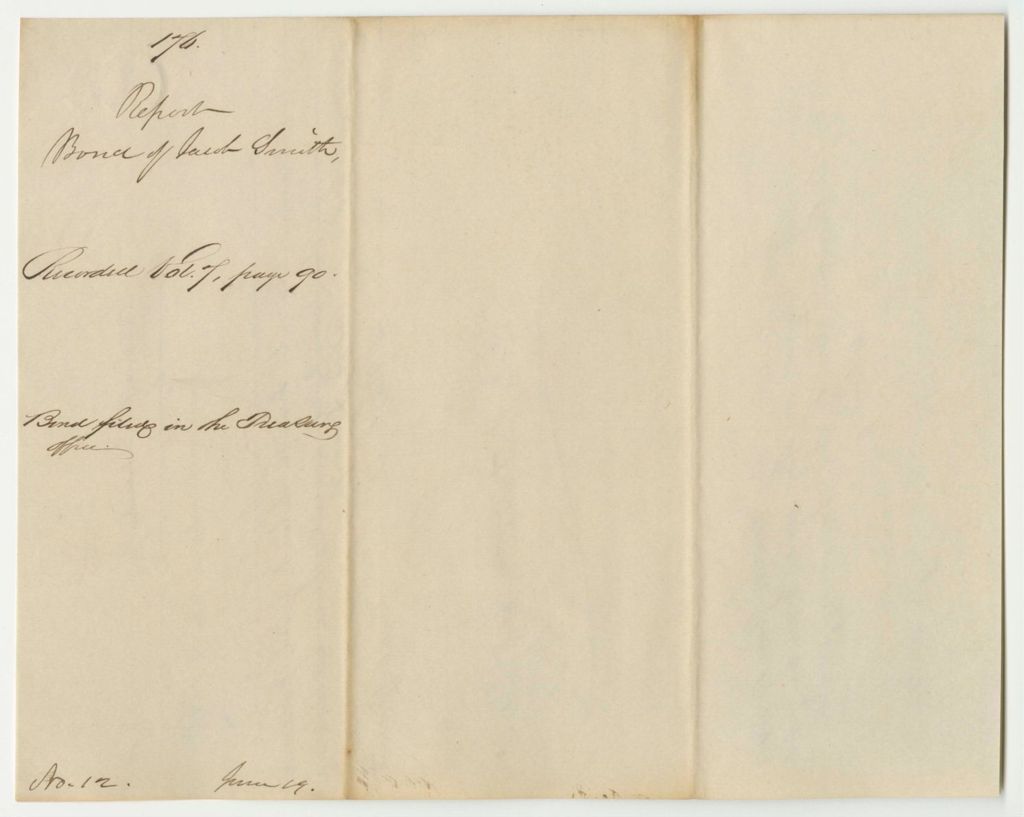 Miniature of Report 176: Report on the Bond of Jacob Smith, Clerk of the Judicial Courts in Lincoln County