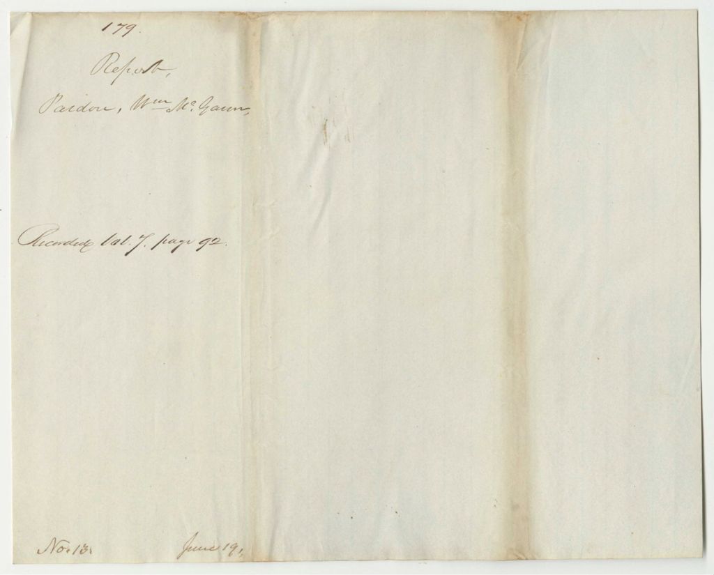 Miniature of Report 179: Report on the Pardon of William McGann, Formerly of Bangor