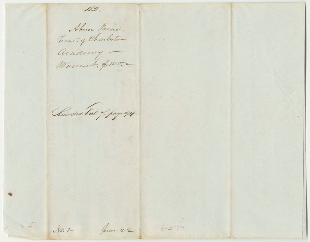 Miniature of Report 182: Report on the Warrant in Favor of Abner Paine, Treasurer of Charleston Academy