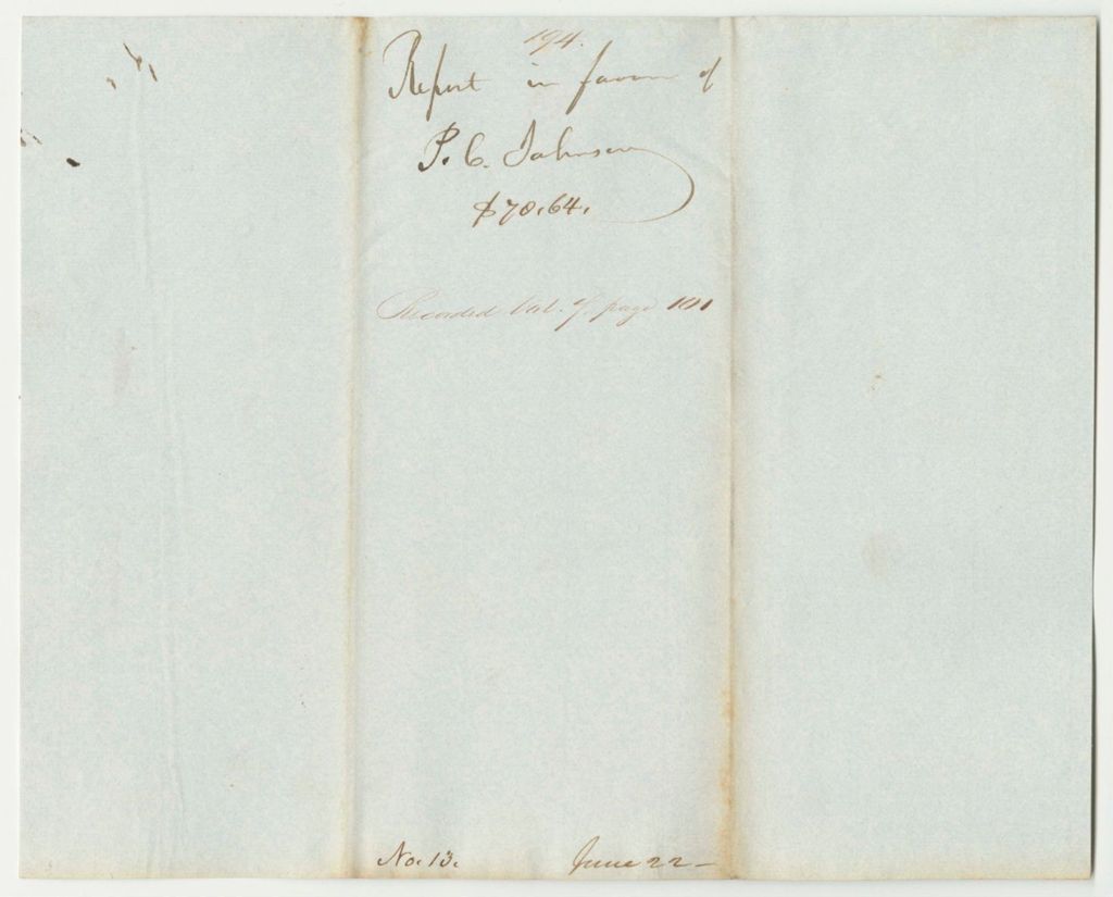 Miniature of Report 194: Report on the Warrant in Favor of Philip C. Johnson for Transporting Blank Valuation Books