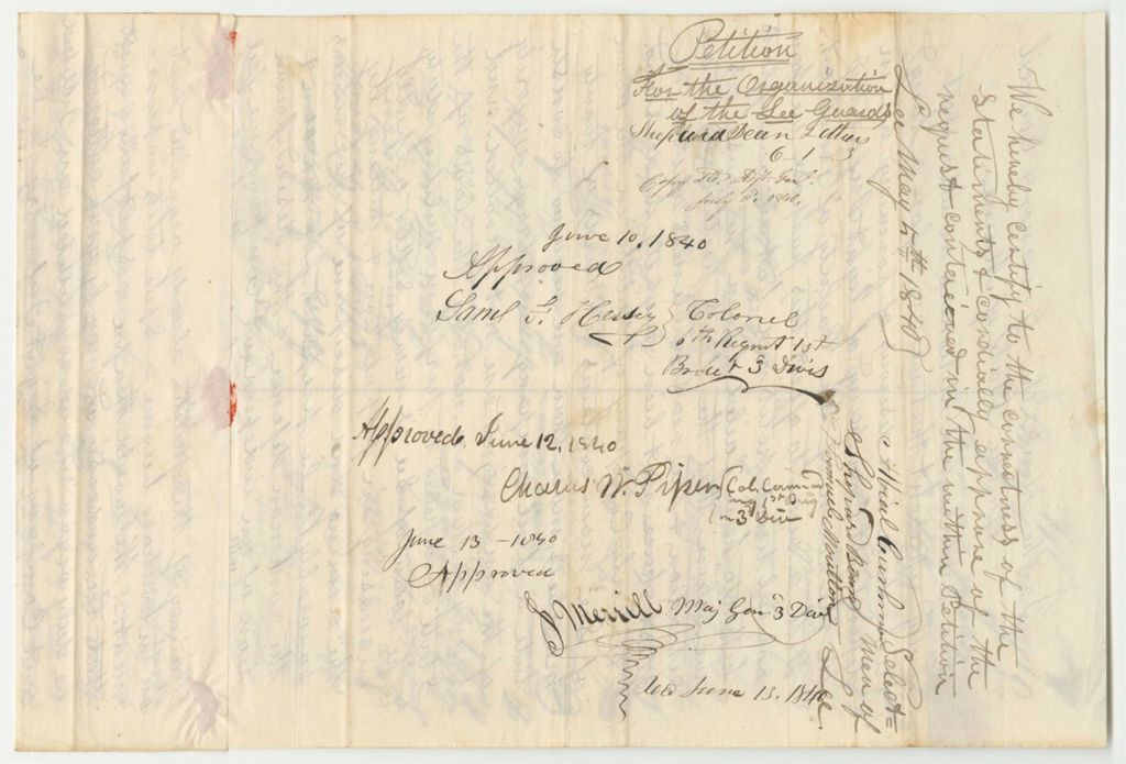 Miniature of Petition for the Organization of a Company of Light Infantry in Lee
