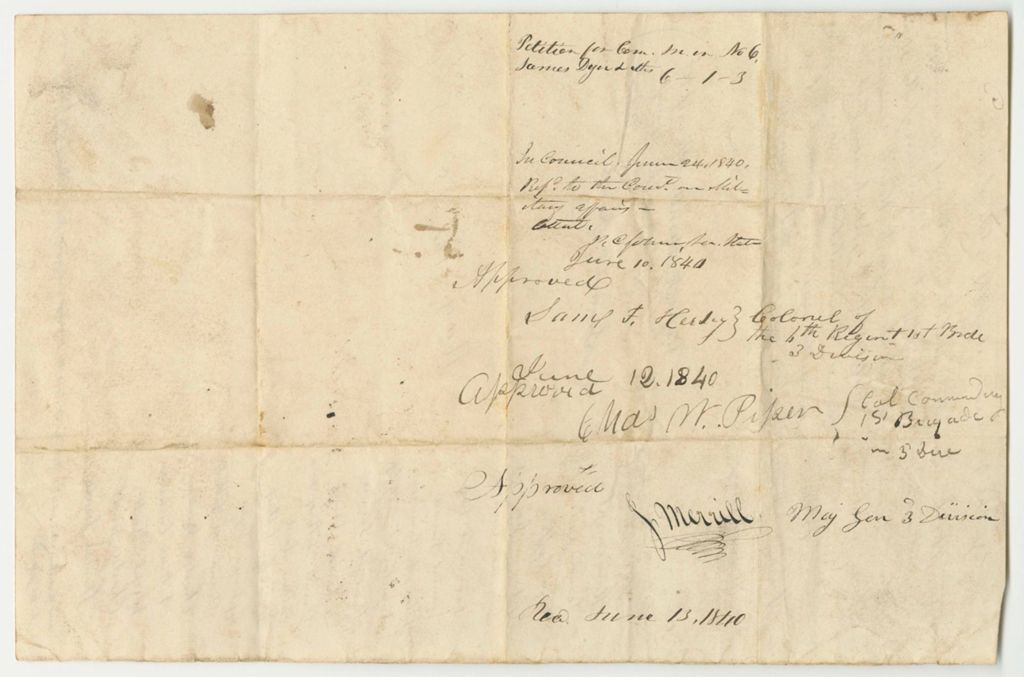 Miniature of Petition of James Dyer and Others for the Organization of a Company in Township No. 6