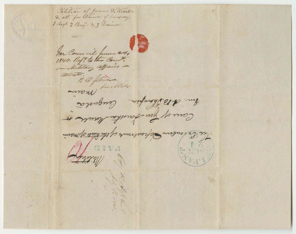 Miniature of Petition of James W. Webster and Others for the Organization of a Light Infantry Company in Belfast