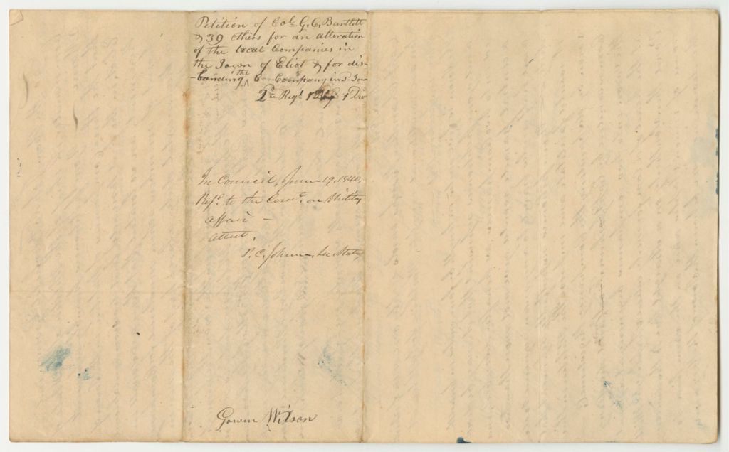 Miniature of Petition of Col. George C. Bartlett and 39 Others for an Alteration of the Local Companies in the Town of Eliot