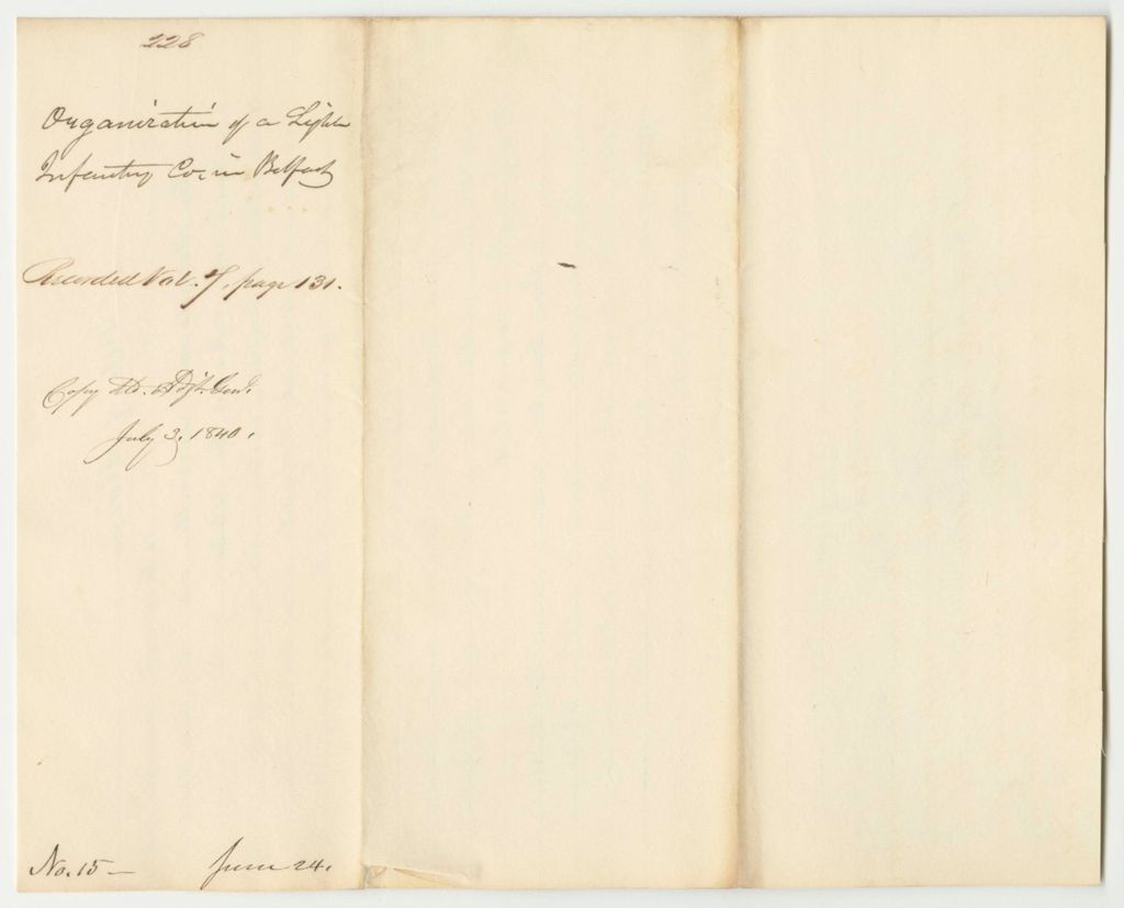 Miniature of Report 228: Report on the Organization of a Light Infantry Company in Belfast