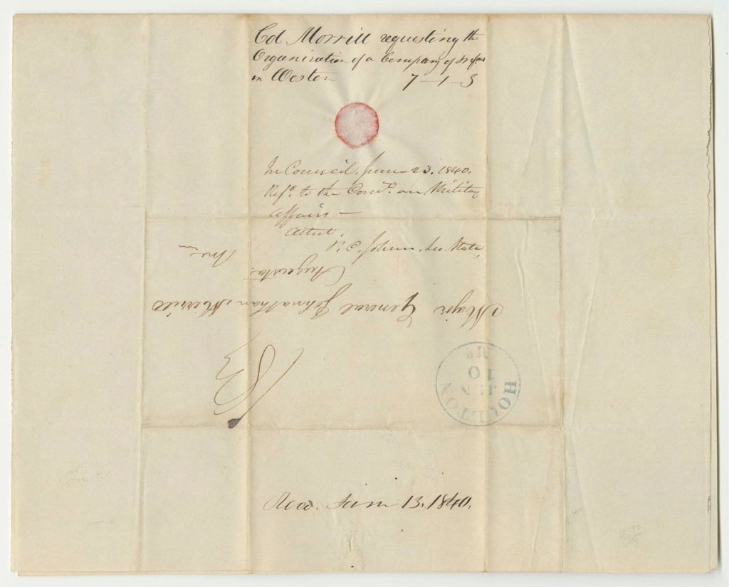 Miniature of Col. Morrill Requesting the Organization of an Infantry Company in Weston