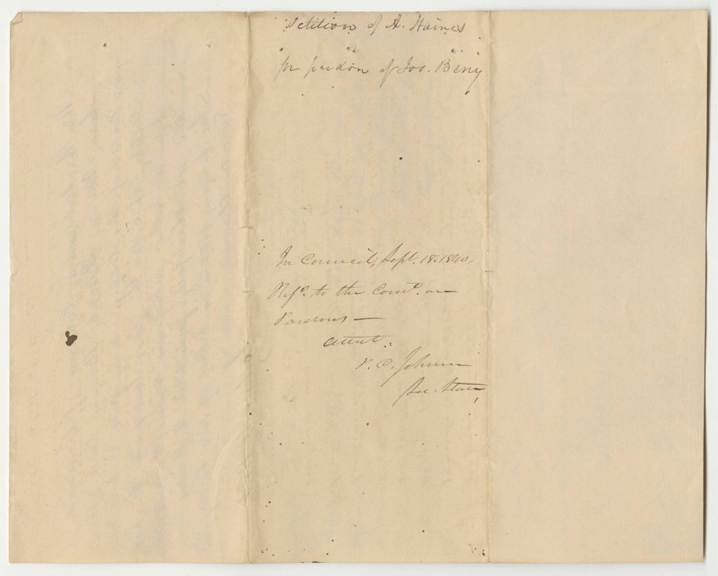 Miniature of Petition of Augustine Haines for the Pardon of Joseph Berry of Portland