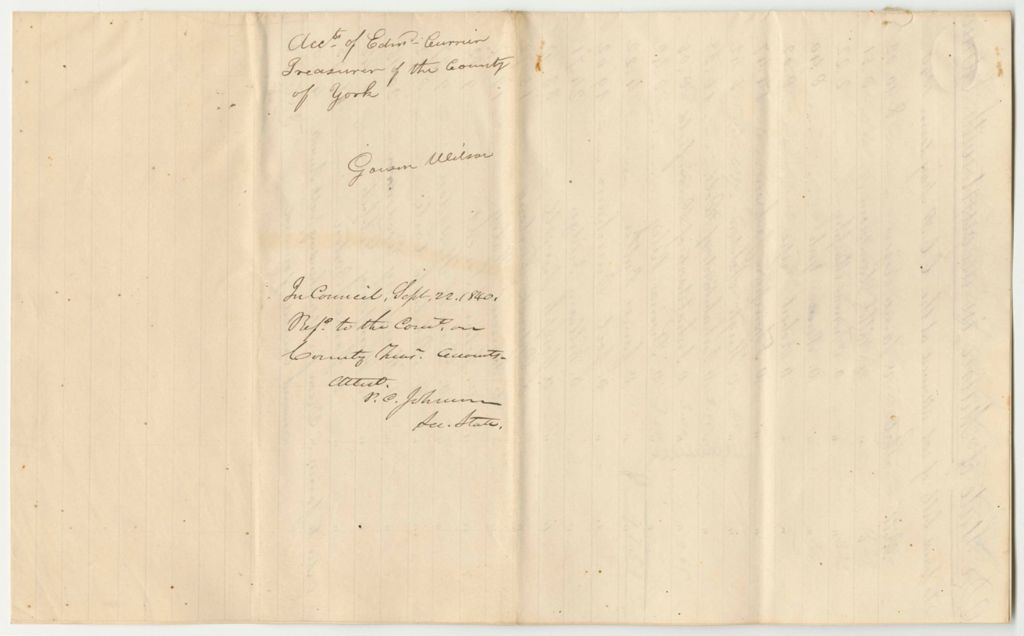 Miniature of Account of Edmund Currier, York County Treasurer