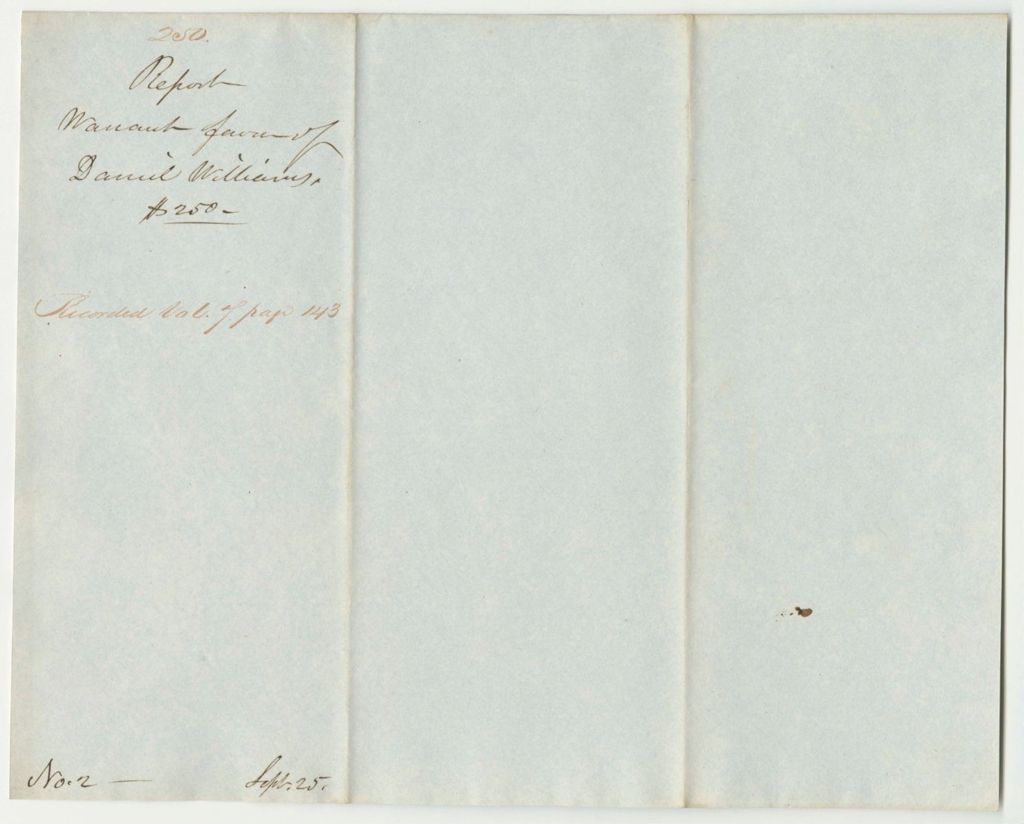 Miniature of Report 250: Report on the Warrant in Favor of Daniel Williams, State Treasurer, for Clerk Hire