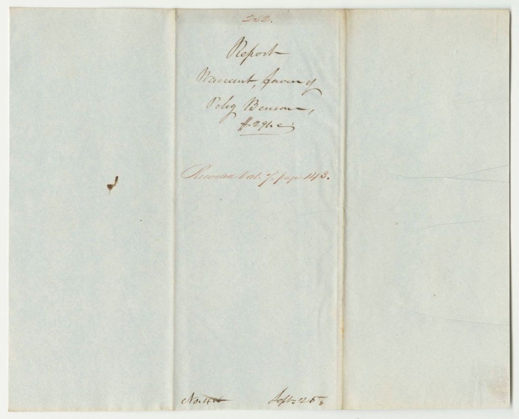 Miniature of Report 252: Report on the Warrant in Favor of Peleg Benson, Treasurer of the Kennebec County Agricultural Society