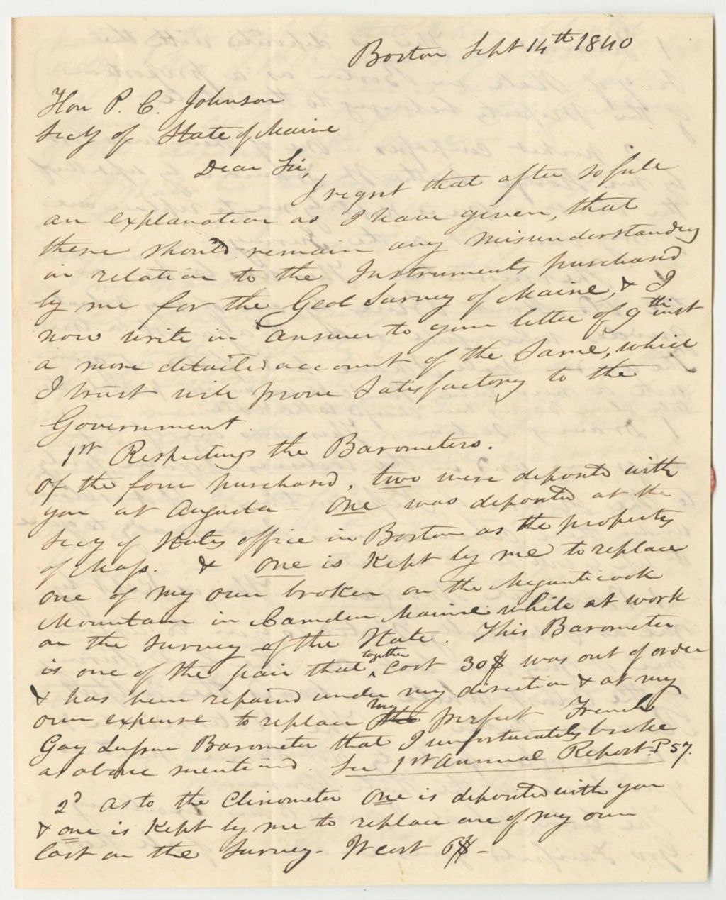 Miniature of Communication of Dr. Jackson Regarding the Instruments of the Geological Survey