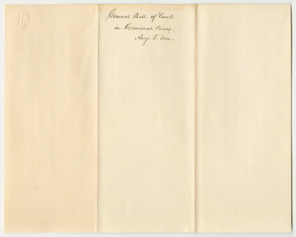 Miniature of Bills of Costs at the District Court for the Middle District in Kennebec County, August Term 1840